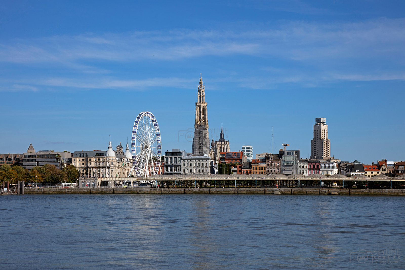 Antwerp skyline Belgium with riverside city lights